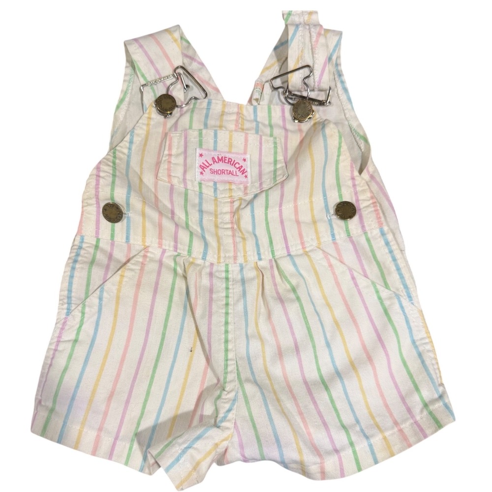 Vintage 90s Healthtex Rainbow Pin Striped Shortalls Overalls Girls 12 Months